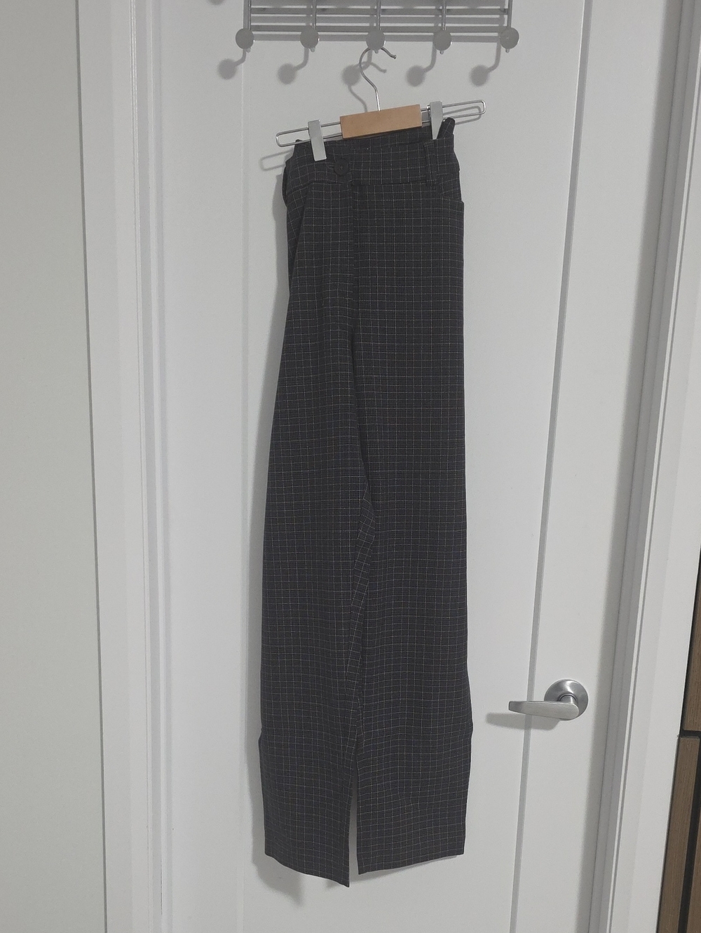 Women's Black Windowpane High-Waist Trousers